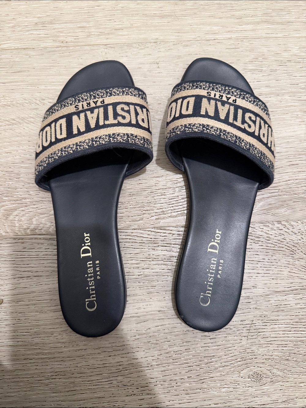 Dior Black Footbed Beige Logo Jacquard Slide Sandals